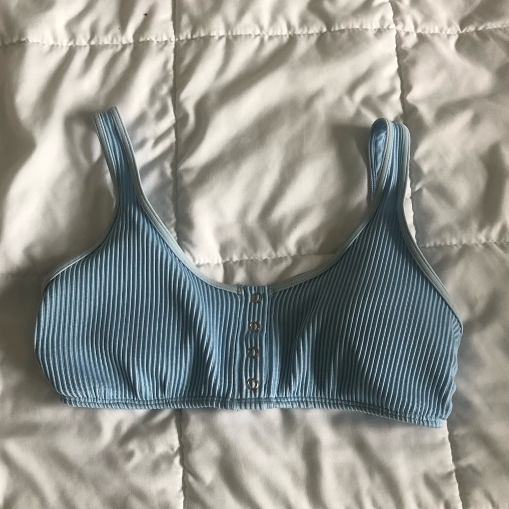 Blue ribbed bathing suit top